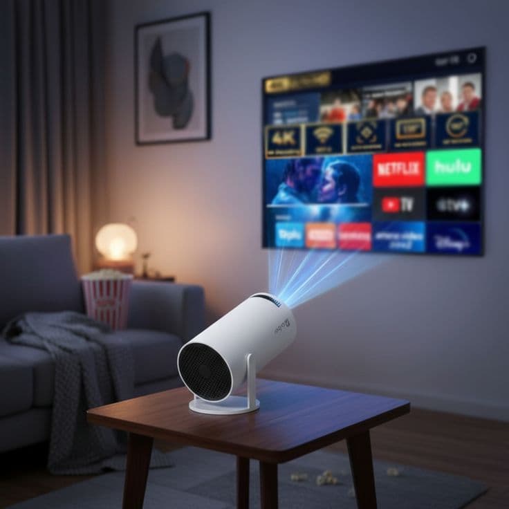 Smart Portable Projector β 4K Support, Android 11 & 180Β° Rotatable Design